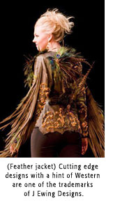 Model wearing feather jacket
