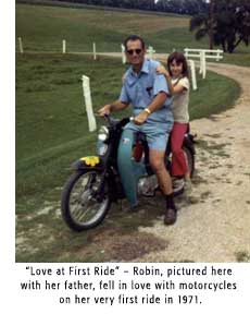 Robin and her dad on a motorcycle