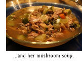 Bowl of steaming mushroom soup